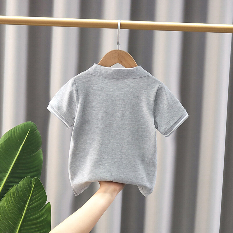 2024. gada vasaras zēni, moderns ikdienas elpojošs, melns, balts un pelēks trīskrāsu/polo krekls/krekls ar īsām piedurknēm/2–8 gadus vecs
