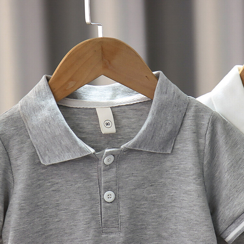 2024. gada vasaras zēni, moderns ikdienas elpojošs, melns, balts un pelēks trīskrāsu/polo krekls/krekls ar īsām piedurknēm/2–8 gadus vecs