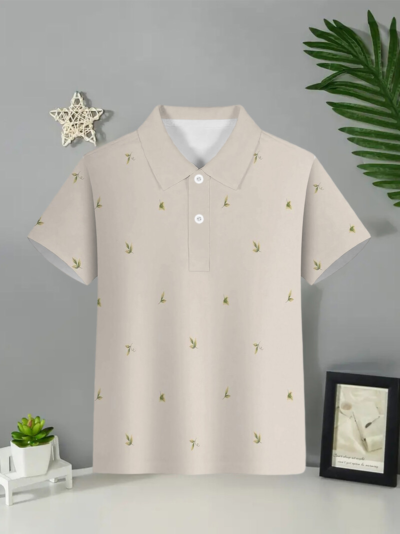 Pólóingek 2024 Nyáron Új gyerek fiúk divatos, légáteresztő nyomtatású rövid ujjú hajtókagalléros ing gyerekeknek Top Kids póló