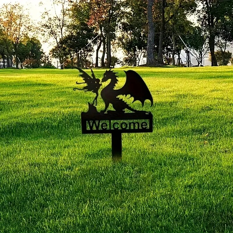 1db Sárkánykerti Tündér Cím Udvari Reklám Fém Sárkánykert Karó Sárkány Címtábla Sárkány Acél Kertészeti Udvari dekoráció