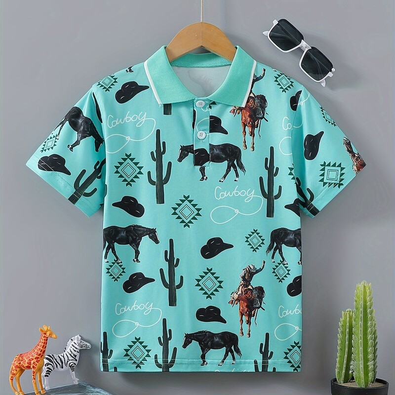 Kūrybingi animacinių filmų motyvai Spausdinti berniukų polo marškinėliai Vaikiški laisvalaikio trumpomis rankovėmis atvartais kvėpuojantys vaikiški vasaros kasdieniai lauko marškinėliai