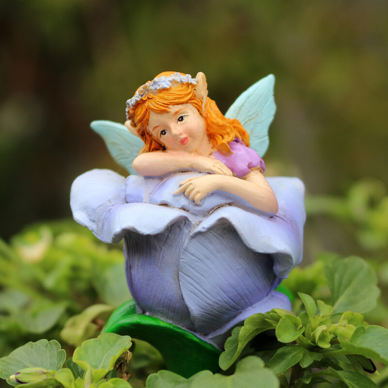 3 részes virágtündér betétkészlet, gyanta kézműves, virágcserép és bonsai betét, udvari és kerti dekorációs szoborbetét