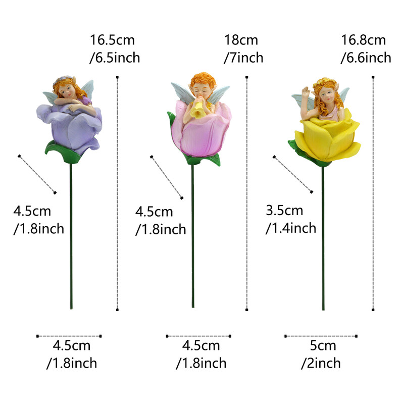 3 részes virágtündér betétkészlet, gyanta kézműves, virágcserép és bonsai betét, udvari és kerti dekorációs szoborbetét