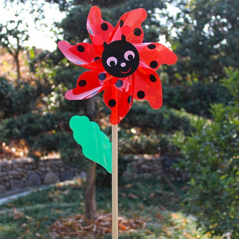 Koka bišu vabole Vējdzirnavas Vējdzirnavas Pinwheels Mājas dārza pagalma dekorēšana bērnu rotaļlietas E7CB
