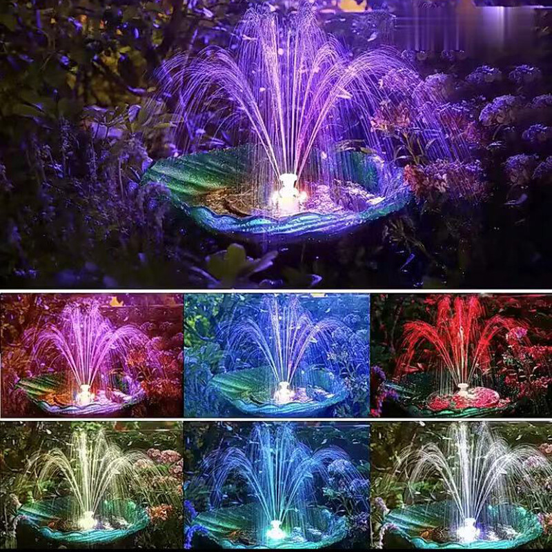 Plaukiojantis saulės fontanas Spalvingas šviesos diodas sodo fontanas Paukščių vonia Saulės baterijos maitinamas fontanas Vandens siurblys Sodo apdaila