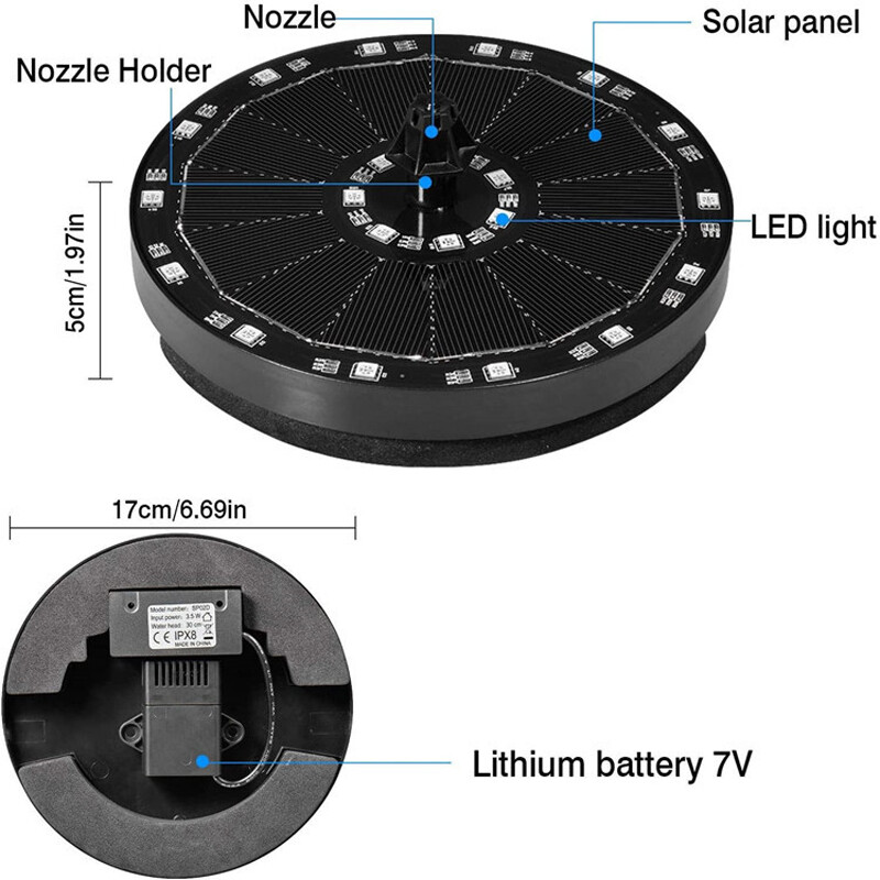 Plaukiojantis saulės fontanas Spalvingas šviesos diodas sodo fontanas Paukščių vonia Saulės baterijos maitinamas fontanas Vandens siurblys Sodo apdaila