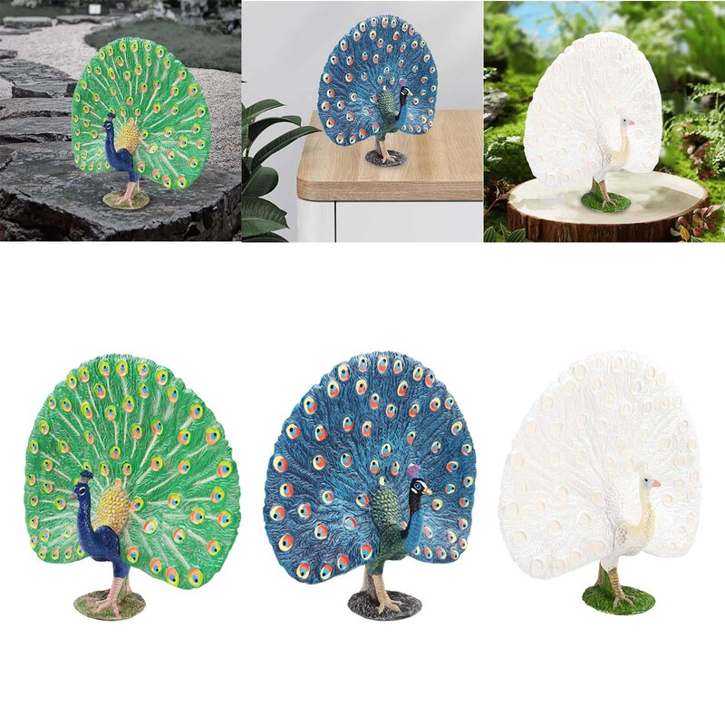 Vadon élő állatfigura oktatási játék Óvodai dekoratív valósághű pávamodell, kézzel festett irodai otthoni dekorációs gyerekeknek