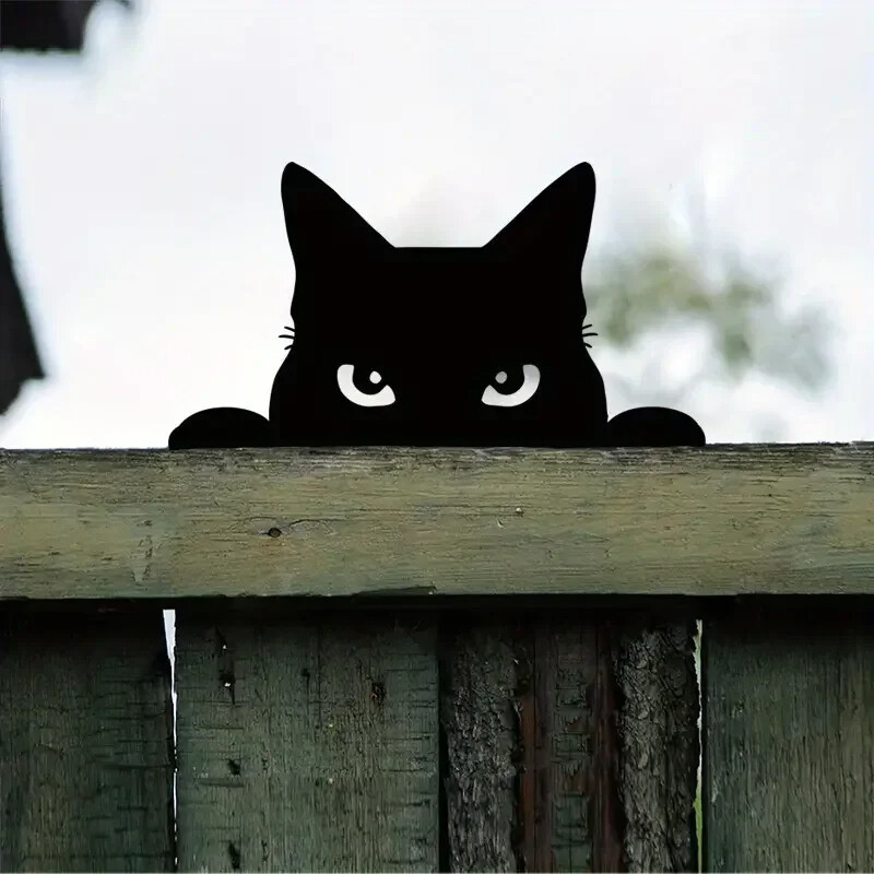 1db Macska Szobor Ajándékok Pázsit Dísz Fekete Fém Kukucskáló Macska Macska Udvar Szobor Vas Művészet Sziluett Kerti Dekoráció