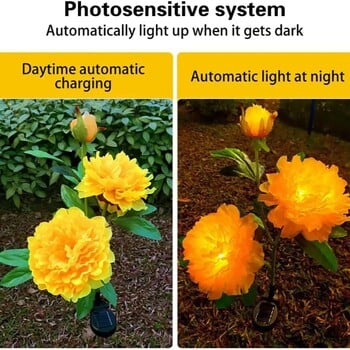 Solar Peony Flower Lights Σπίτι LED Διακόσμηση Φωτιστικό τοπίου Αδιάβροχο εξωτερικό για την αυλή Κήπος Βεράντα γκαζόν Backyard Decor Lighti