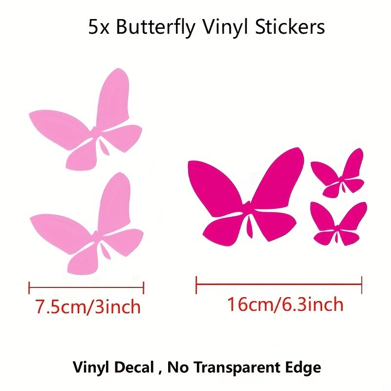 Modne nove ružičaste i žarko ružičaste 5x leptir vinilne naljepnice za automobile, naljepnice za ukrašavanje prozora automobila za djevojčice