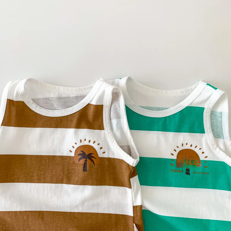 Korėjiečių vaikų vasaros dryžuota liemenė be rankovių berniukams, mergaitėms, išpardavimas, pinigai negrąžinami