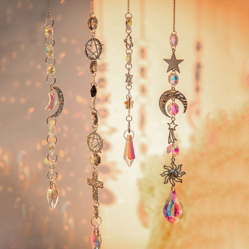 Piekaramie vēja zvani kristāla saules ķērējs dārza piekarināms kulons āra mājas rotājums Mēness ķērējs kulons vēja mūzikas zvans