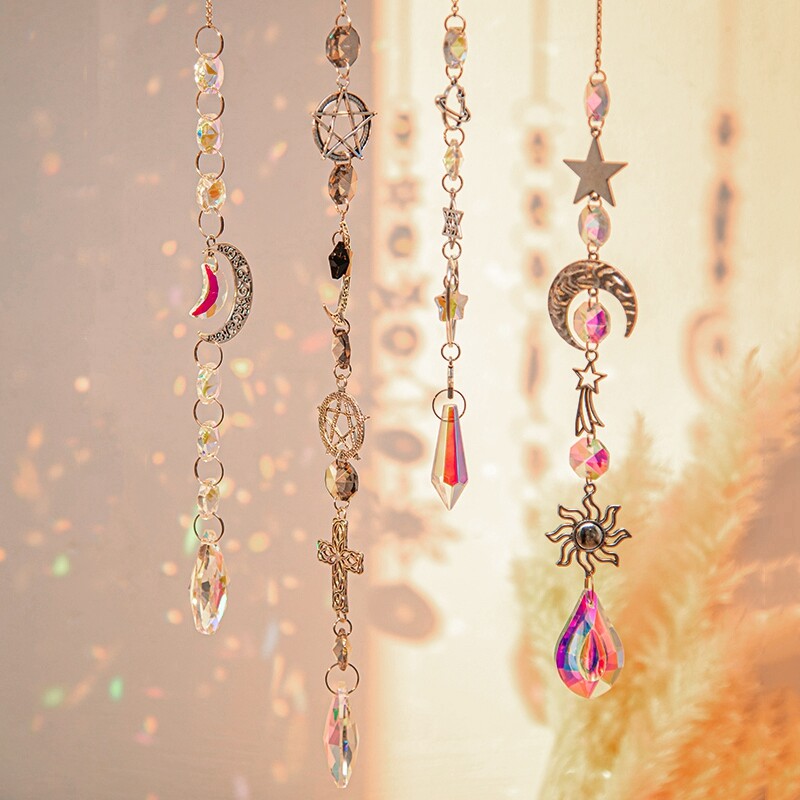 Piekaramie vēja zvani kristāla saules ķērējs dārza piekarināms kulons āra mājas rotājums Mēness ķērējs kulons vēja mūzikas zvans