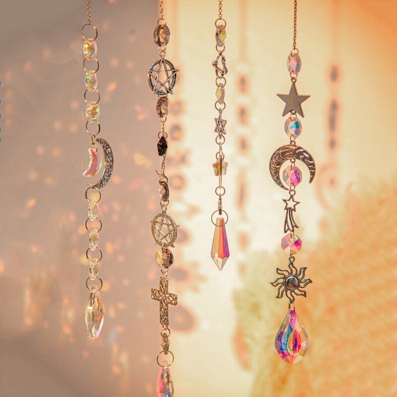 Piekaramie vēja zvani kristāla saules ķērējs dārza piekarināms kulons āra mājas rotājums Mēness ķērējs kulons vēja mūzikas zvans