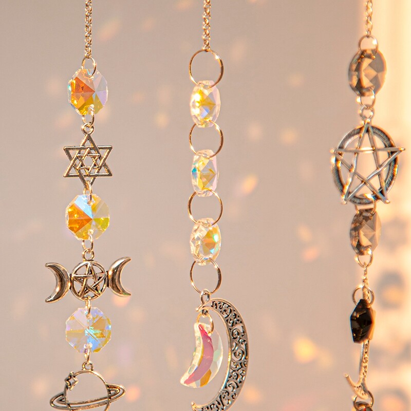 Piekaramie vēja zvani kristāla saules ķērējs dārza piekarināms kulons āra mājas rotājums Mēness ķērējs kulons vēja mūzikas zvans