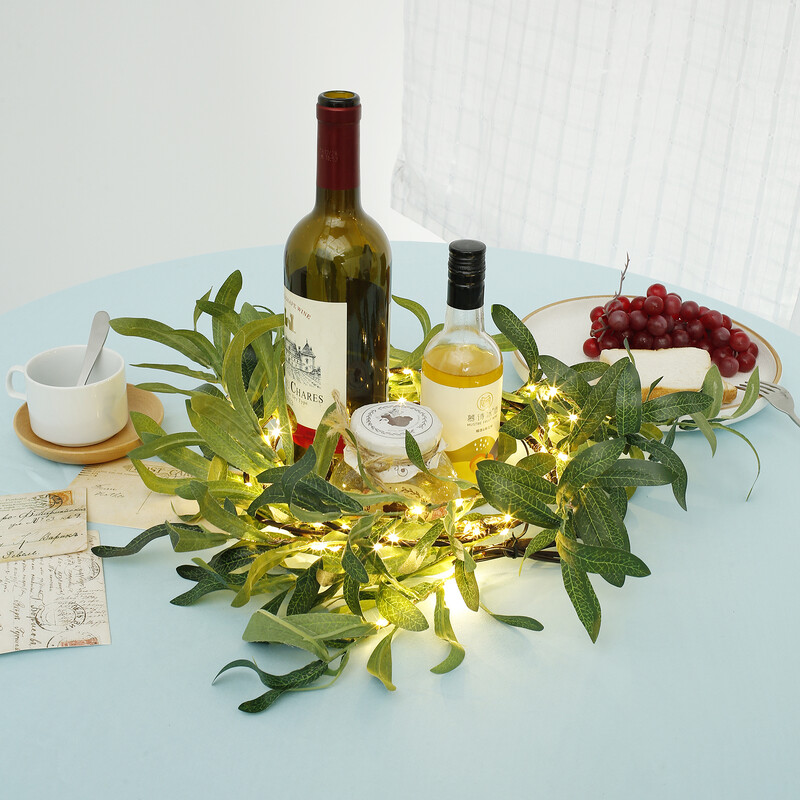 Megvilágított olívafüzér időzítővel 5,9 láb 100 LED-es elemmel működő mesterséges szőlőfüzér fénylevél füzér szőlőfüzér fényes fali parti