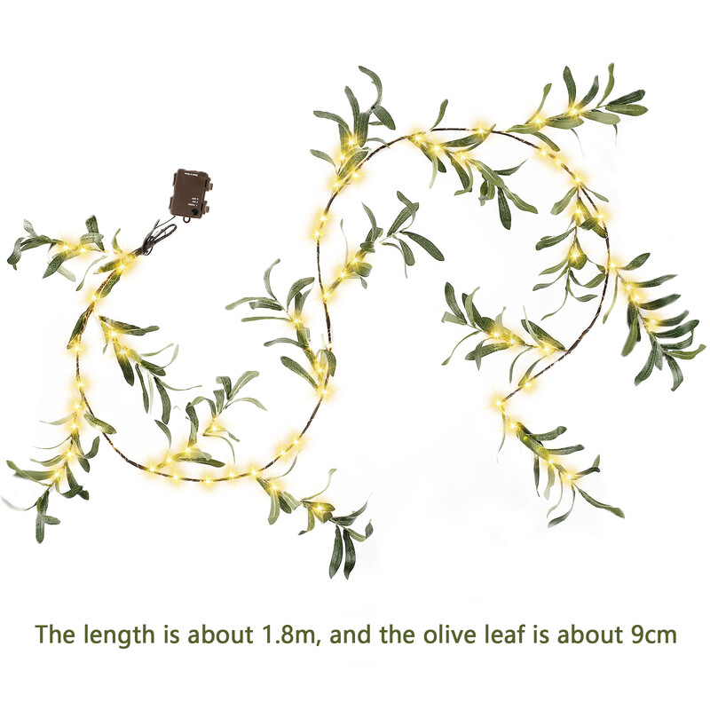 Megvilágított olívafüzér időzítővel 5,9 láb 100 LED-es elemmel működő mesterséges szőlőfüzér fénylevél füzér szőlőfüzér fényes fali parti
