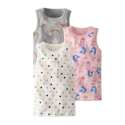 3 vnt berniukų ir mergaičių Vasariniai vaikų viršutiniai drabužiai Drabužiai, be rankovių, kvėpuojanti medvilnė, vaikų marškinėliai, liemenė, viršutinė audinio dalis, animacinis filmas 2–8 m.