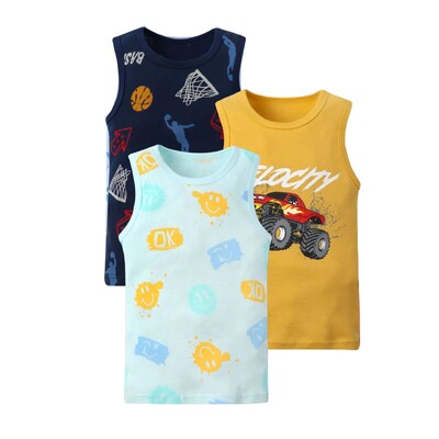 3 vnt berniukų ir mergaičių Vasariniai vaikų viršutiniai drabužiai Drabužiai, be rankovių, kvėpuojanti medvilnė, vaikų marškinėliai, liemenė, viršutinė audinio dalis, animacinis filmas 2–8 m.