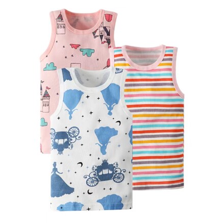 3 vnt berniukų ir mergaičių Vasariniai vaikų viršutiniai drabužiai Drabužiai, be rankovių, kvėpuojanti medvilnė, vaikų marškinėliai, liemenė, viršutinė audinio dalis, animacinis filmas 2–8 m.