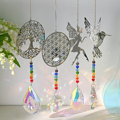 Кристални вятърни камбанки Rainbow Sun Catcher Външни вятърни камбани Домашна градина Висящи орнаменти Декорация на стенен двор Камбани за вятърна музика