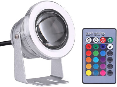 10W RGB LED dīķa baseins Lampa Ūdensizturīgs IP67 12V 24V LED RGB zemūdens gaismas strūklakas gaisma 16 krāsu + 24 taustiņu IR tālvadības pults