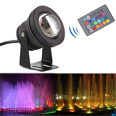 10W RGB LED dīķa baseins Lampa Ūdensizturīgs IP67 12V 24V LED RGB zemūdens gaismas strūklakas gaisma 16 krāsu + 24 taustiņu IR tālvadības pults