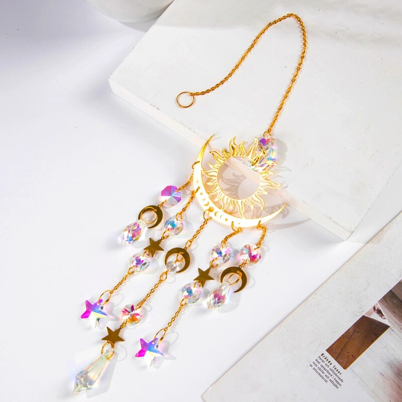 New Star Moon Sun Catcher Šareni balkonski privjesak Hvatač sunčeve svjetlosti Viseći dekor Dream Catcher Vanjski