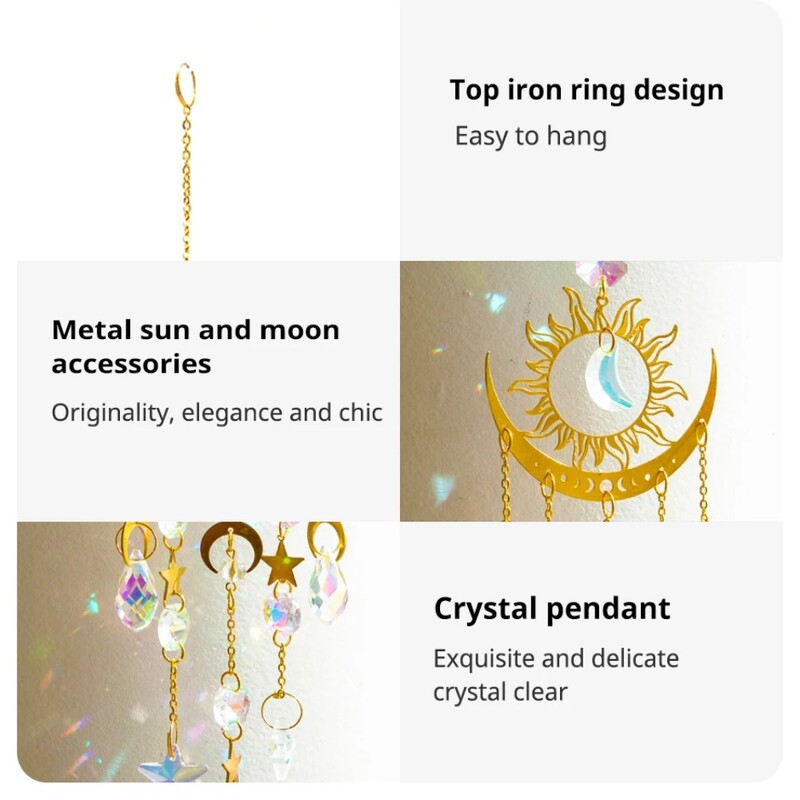 New Star Moon Sun Catcher Šareni balkonski privjesak Hvatač sunčeve svjetlosti Viseći dekor Dream Catcher Vanjski