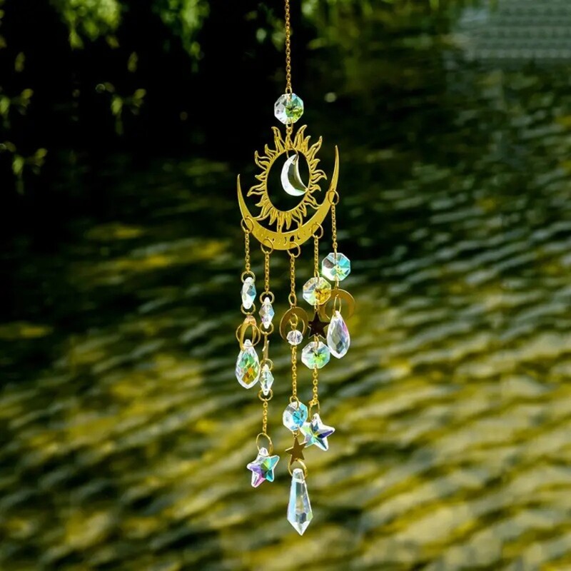 New Star Moon Sun Catcher Šareni balkonski privjesak Hvatač sunčeve svjetlosti Viseći dekor Dream Catcher Vanjski
