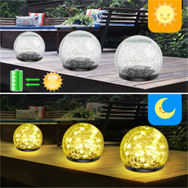 Saules dārza gaisma apaļa saplaisājusi stikla lampa āra ūdensnecaurlaidīga ainavas dekora lodveida gaisma Villa Walkway Path pagalma brīvdienām
