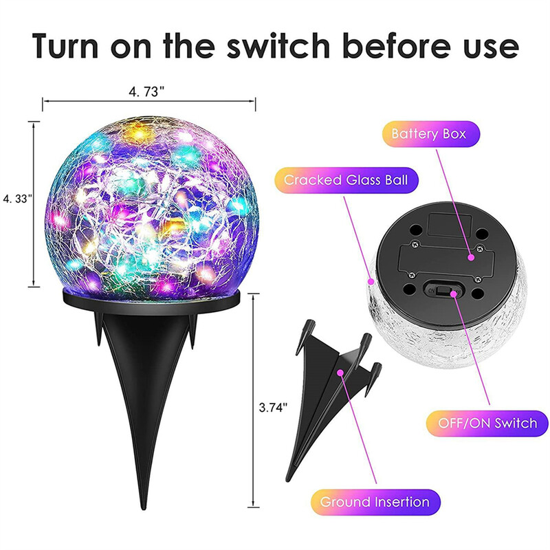 Saules dārza gaisma apaļa saplaisājusi stikla lampa āra ūdensnecaurlaidīga ainavas dekora lodveida gaisma Villa Walkway Path pagalma brīvdienām