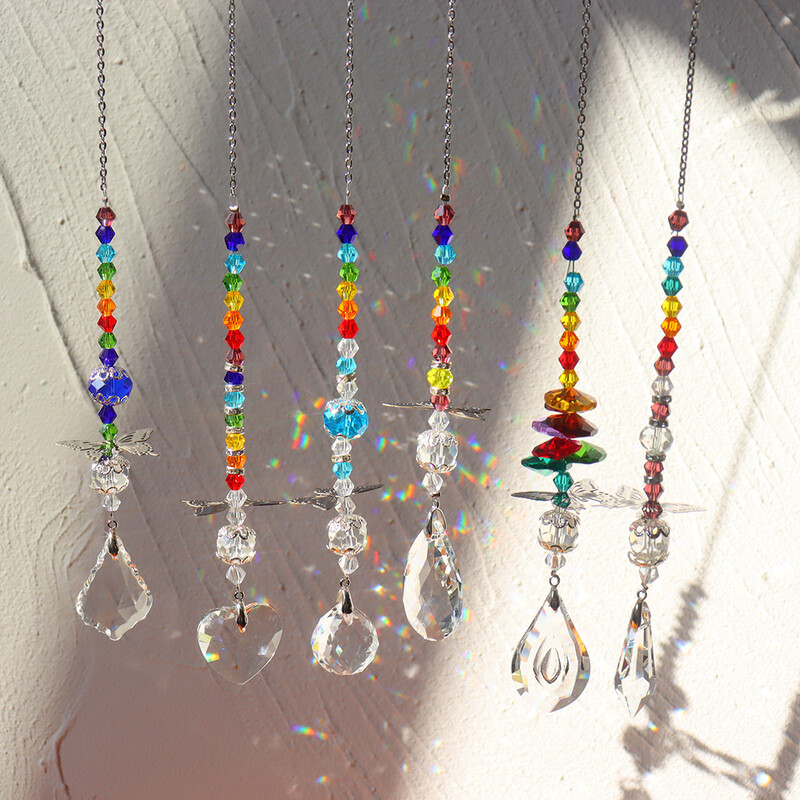 Kristāla vējzvana rotājumi tauriņš sirds kļavas lapas piekarināms kulons logs amatniecība Ziemassvētku eglīte krāsainas krelles saules ķērāji