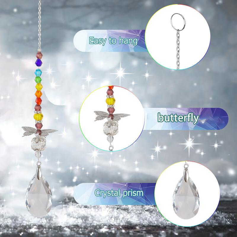 Kristāla vējzvana rotājumi tauriņš sirds kļavas lapas piekarināms kulons logs amatniecība Ziemassvētku eglīte krāsainas krelles saules ķērāji