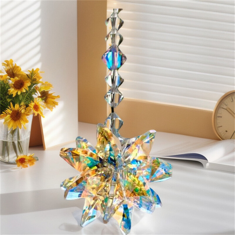 Crystal Snowflake Pendant Suncatcher AB színes üvegprizma kerti ablakhoz akasztó szivárvány készítő ajándék autó esküvői lakberendezés
