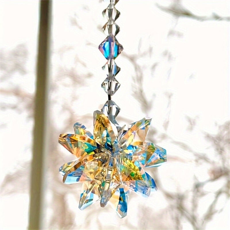 Crystal Snowflake Pendant Suncatcher AB színes üvegprizma kerti ablakhoz akasztó szivárvány készítő ajándék autó esküvői lakberendezés