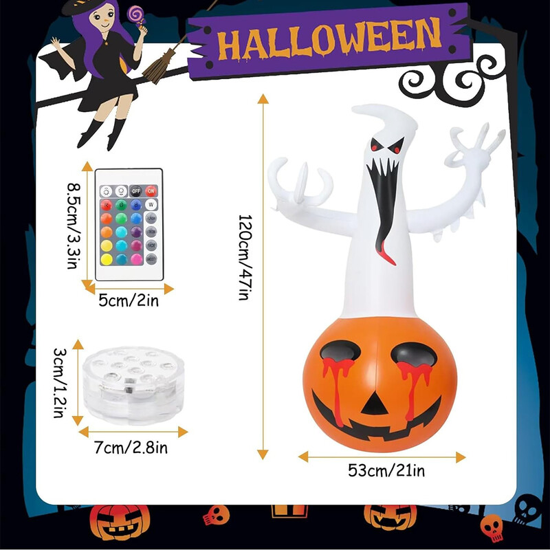 PVC Halloween dekoráció felfújható sütőtök szellem színes LED lámpával ünnepi parti kerti dekorációhoz távirányítóval