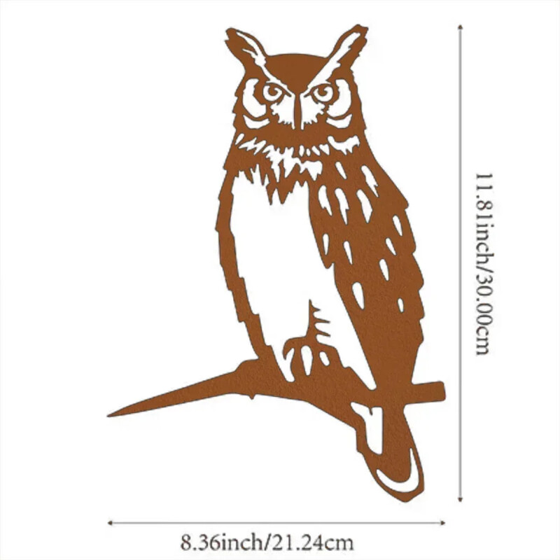 Elegáns fém madarak udvari dekoráció – varázsolja ki a hátsó udvart. Kecses fém holló/bagoly. Acél kerti dekoráció.