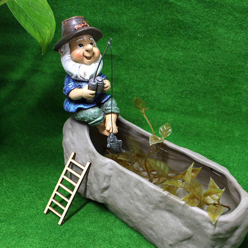 1db Vicces kerti horgászat fehér szakállas gnóm szobor kézműves dekoráció, akváriumi virágcserép dekoráció, kis dísz dekoráció