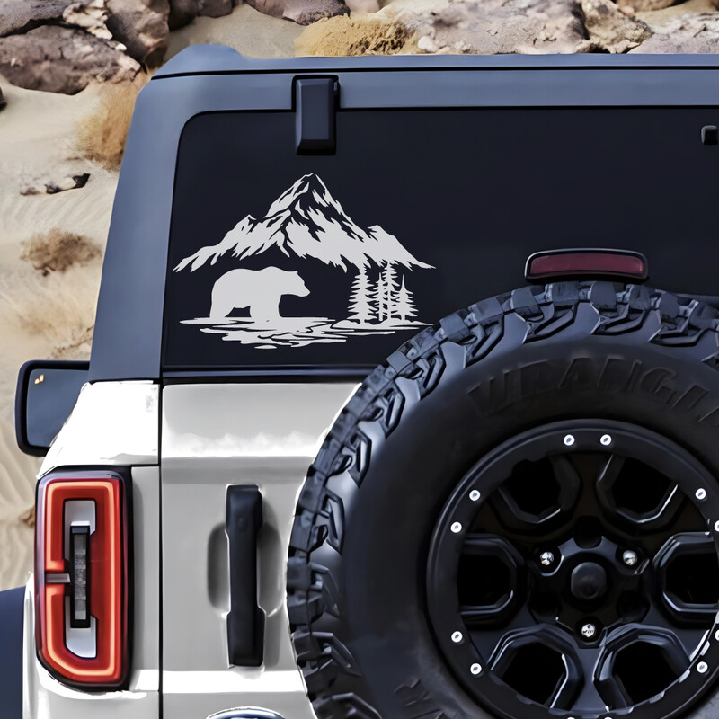 Bear Crossing Forest Adventure Pickup terepjáró terepjáró autó matrica ablaküveg karosszéria húzható virág vinil matrica matrica