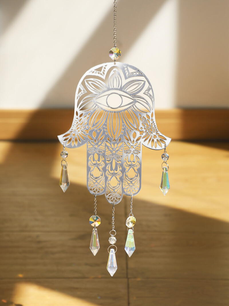 Evil Eye Lógó Kerti Napfogók Hamsa Hand Angyal Szárny Dekor Prizma Kristály Napfogó Beltéri Ablak Lakberendezési Ajándék