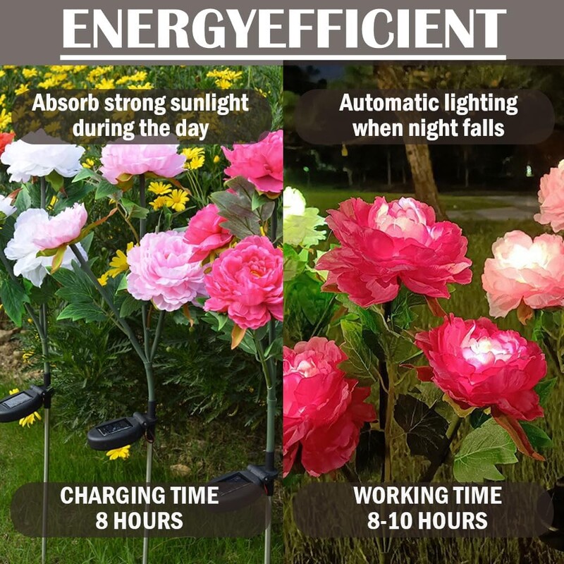 Napelemes lámpák kültéri kerti dekorációhoz Bazsarózsa lámpák vízálló napelemes kültéri lámpák dekorációs lámpák az ösvényhez kerti belső udvarhoz