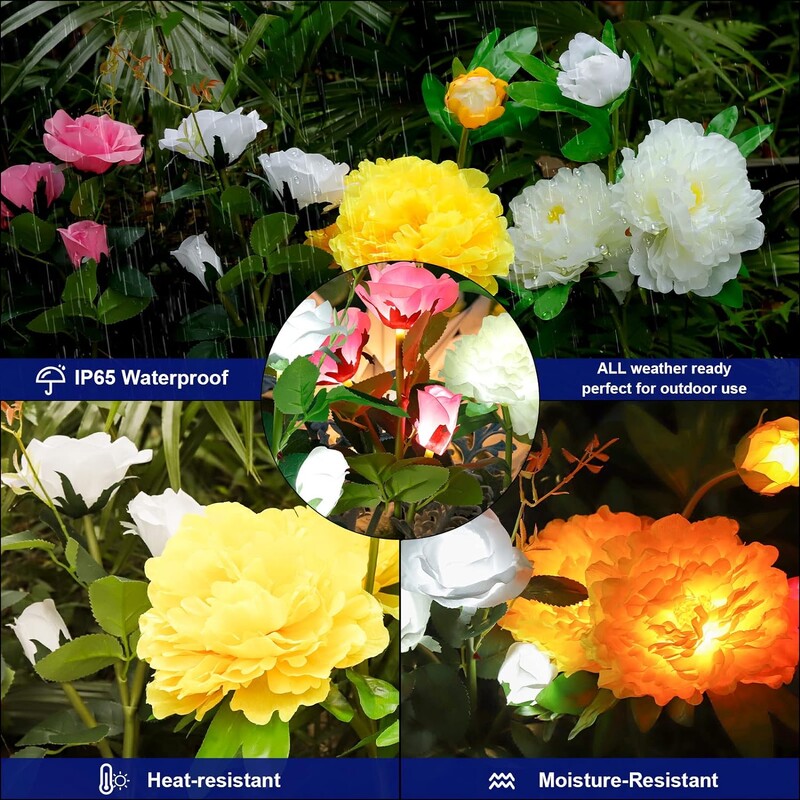 Napelemes lámpák kültéri kerti dekorációhoz Bazsarózsa lámpák vízálló napelemes kültéri lámpák dekorációs lámpák az ösvényhez kerti belső udvarhoz