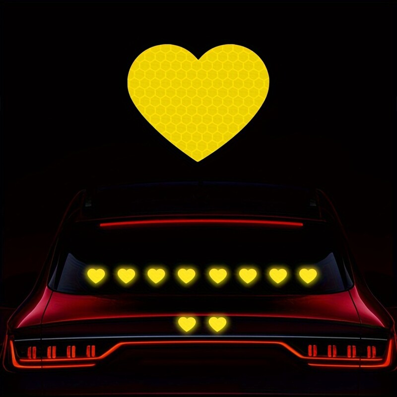 10 tk südamekujulised peegeldavad autokleebised, veekindlad auto pagasiruumi kerele, sõiduki ööhoiatus, vastupidav vinüülkleebiste kaunistus