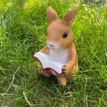 Charming Rabbit Reading Book Statue - Resin Bunny Garden Ornament, Ιδανικό για Διακόσμηση Εξωτερικών & Εσωτερικών Χώρων, Ιδανικό δώρο Πάσχα