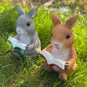 Charming Rabbit Reading Book Statue - Resin Bunny Garden Ornament, Ιδανικό για Διακόσμηση Εξωτερικών & Εσωτερικών Χώρων, Ιδανικό δώρο Πάσχα