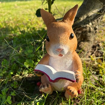 Charming Rabbit Reading Book Statue - Resin Bunny Garden Ornament, Ιδανικό για Διακόσμηση Εξωτερικών & Εσωτερικών Χώρων, Ιδανικό δώρο Πάσχα