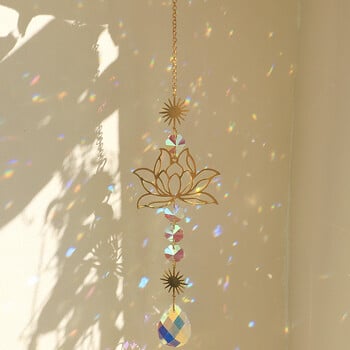 1 PC Sun CatcherCrystal Lotus κρεμαστά κρύσταλλα βιτρό Suncatcher Εξωτερική διακόσμηση Rainbow Maker Prism Chakras GardenDecoration