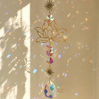 1 PC Sun CatcherCrystal Lotus κρεμαστά κρύσταλλα βιτρό Suncatcher Εξωτερική διακόσμηση Rainbow Maker Prism Chakras GardenDecoration