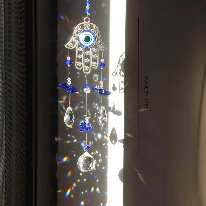 1 gab Dabīgs kristāls, Blue Devil`s Eye Kristāla bumba, Prismas aizkars Varavīksnes rotāts kulons, viesistabas dārzs Soul kulons